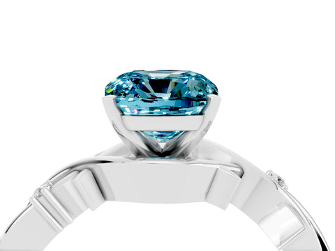White gold Cushion Cut Blue Topaz Solitaire Ring with Twisted Band and Prong Setting_4