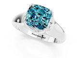 White gold Cushion Cut Blue Topaz Solitaire Ring with Wide Band and Prong Setting_1