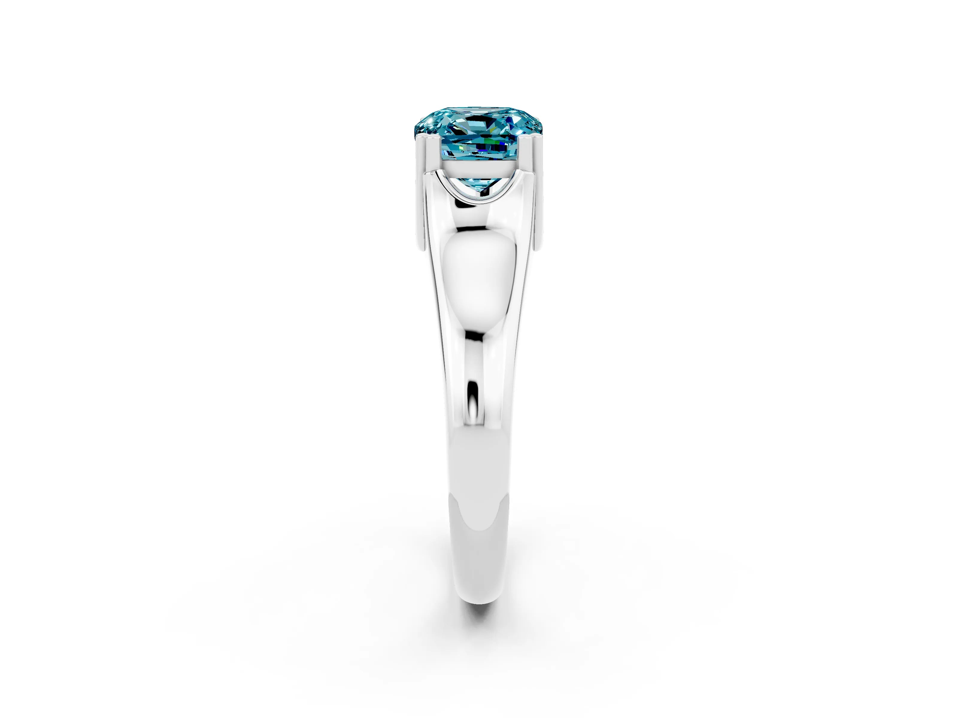 White gold Cushion Cut Blue Topaz Solitaire Ring with Wide Band and Prong Setting_2
