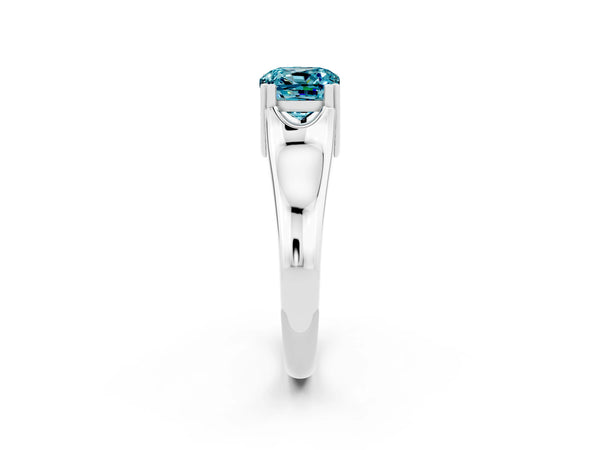 Silver Cushion Cut Blue Topaz Solitaire Ring with Wide Band and Prong Setting