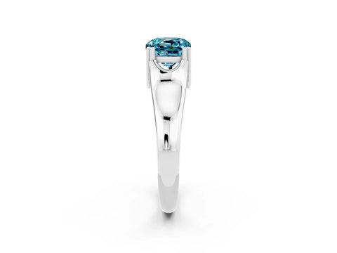 White gold Cushion Cut Blue Topaz Solitaire Ring with Wide Band and Prong Setting_2