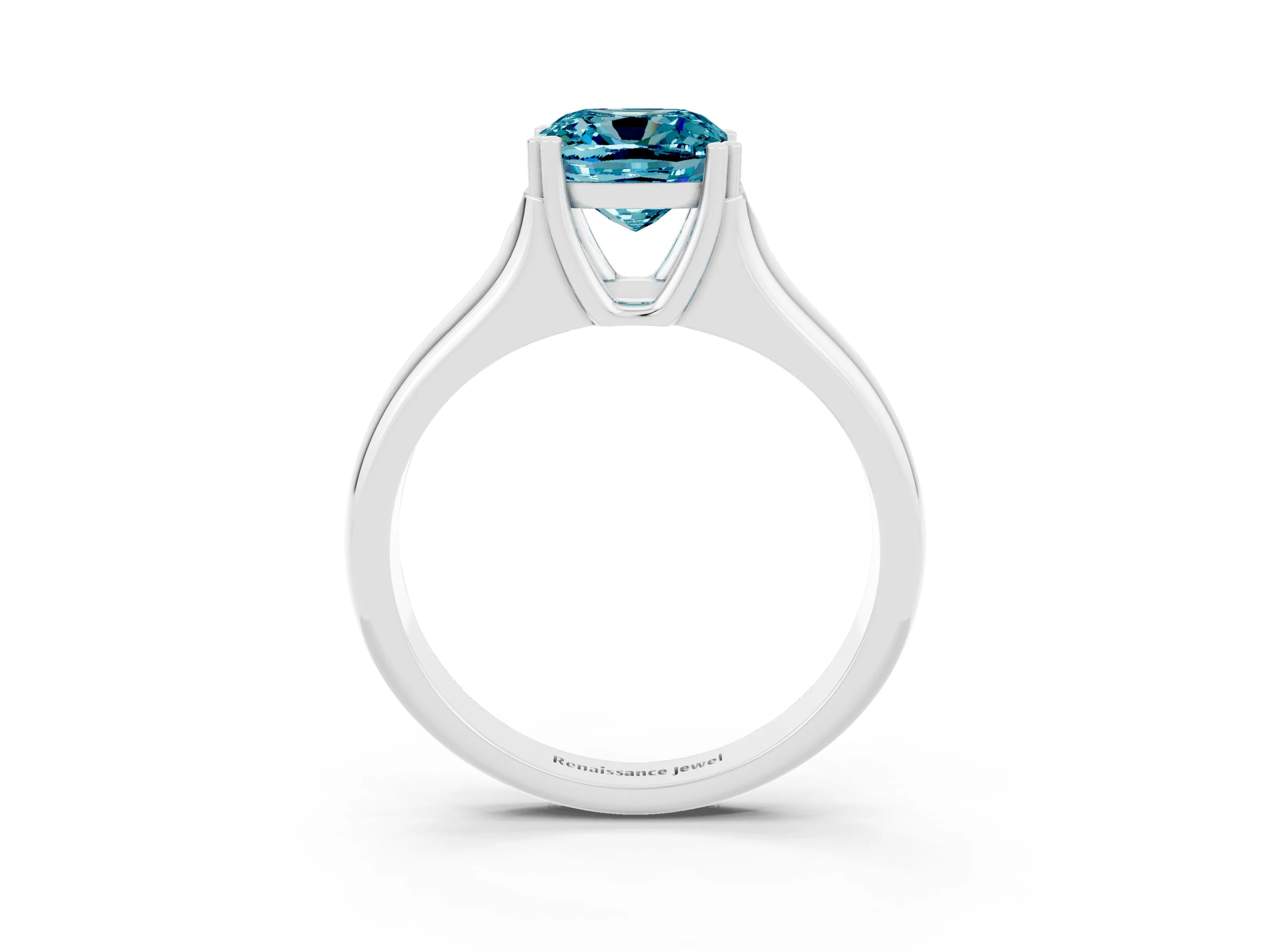 White gold Cushion Cut Blue Topaz Solitaire Ring with Wide Band and Prong Setting_3