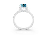 White gold Cushion Cut Blue Topaz Solitaire Ring with Wide Band and Prong Setting_3