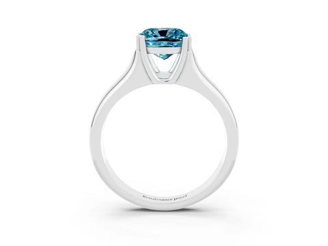 White gold Cushion Cut Blue Topaz Solitaire Ring with Wide Band and Prong Setting_3