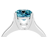 White gold Cushion Cut Blue Topaz Solitaire Ring with Wide Band and Prong Setting_4