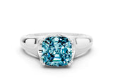White gold Cushion Cut Blue Topaz Solitaire Ring with Wide Band and Prong Setting