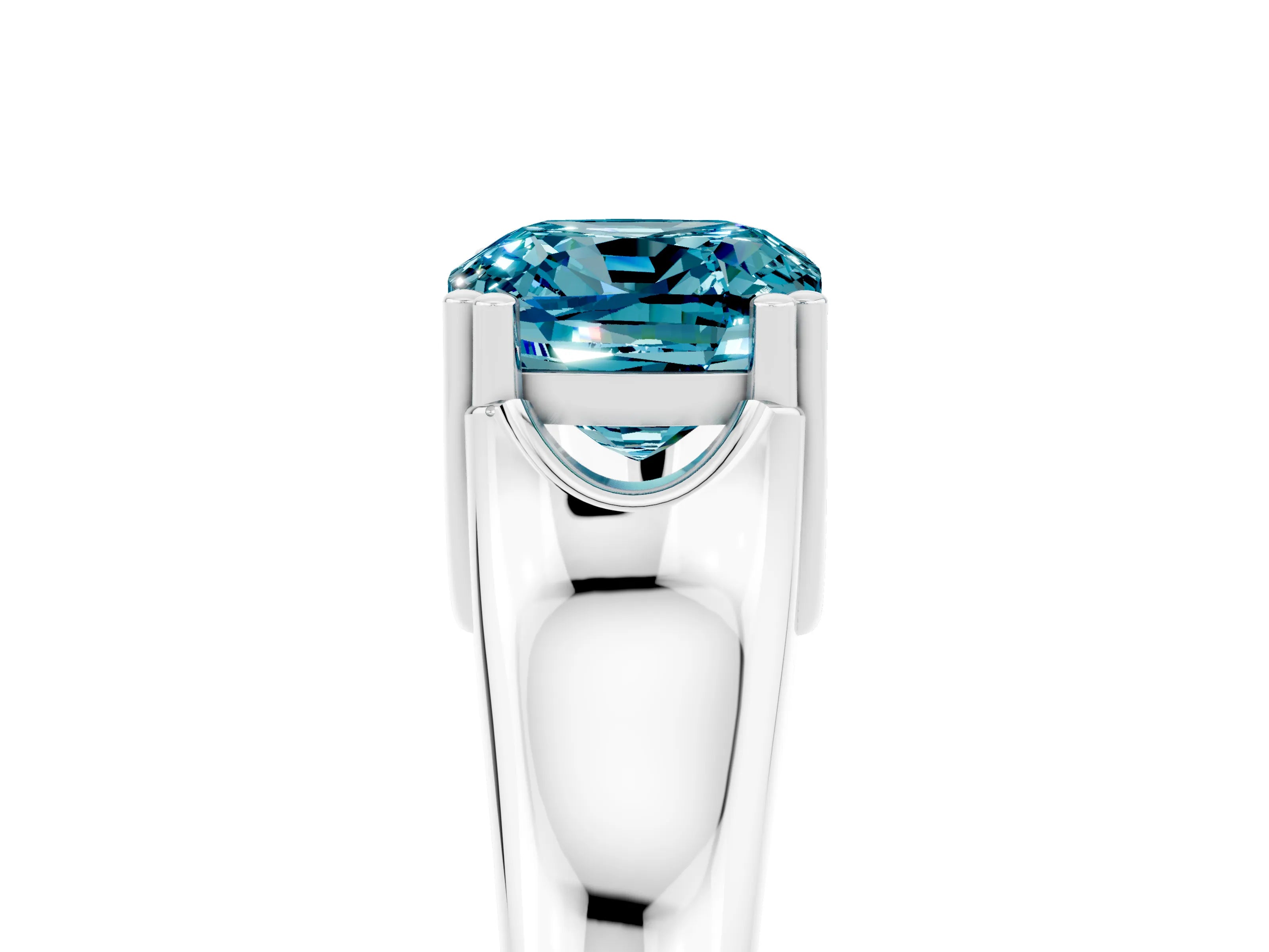 White gold Cushion Cut Blue Topaz Solitaire Ring with Wide Band and Prong Setting_5