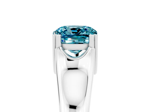 White gold Cushion Cut Blue Topaz Solitaire Ring with Wide Band and Prong Setting_5