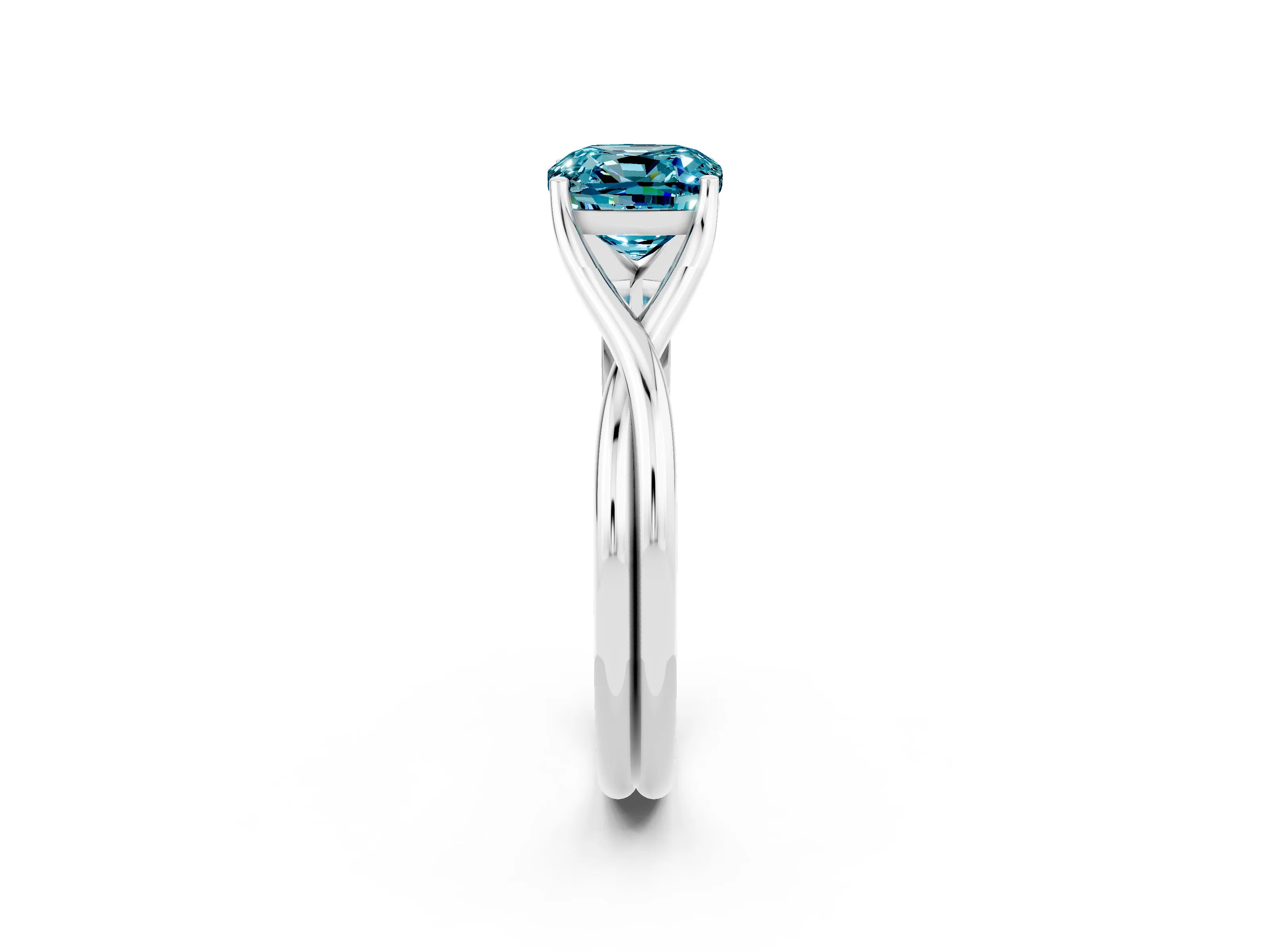 White gold Cushion Cut Blue Topaz Solitaire Twist Band Prong Setting Ring_74