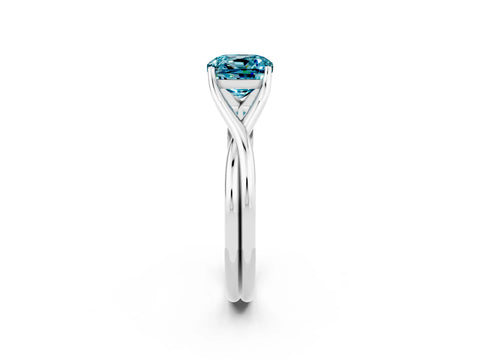 White gold Cushion Cut Blue Topaz Solitaire Twist Band Prong Setting Ring_74