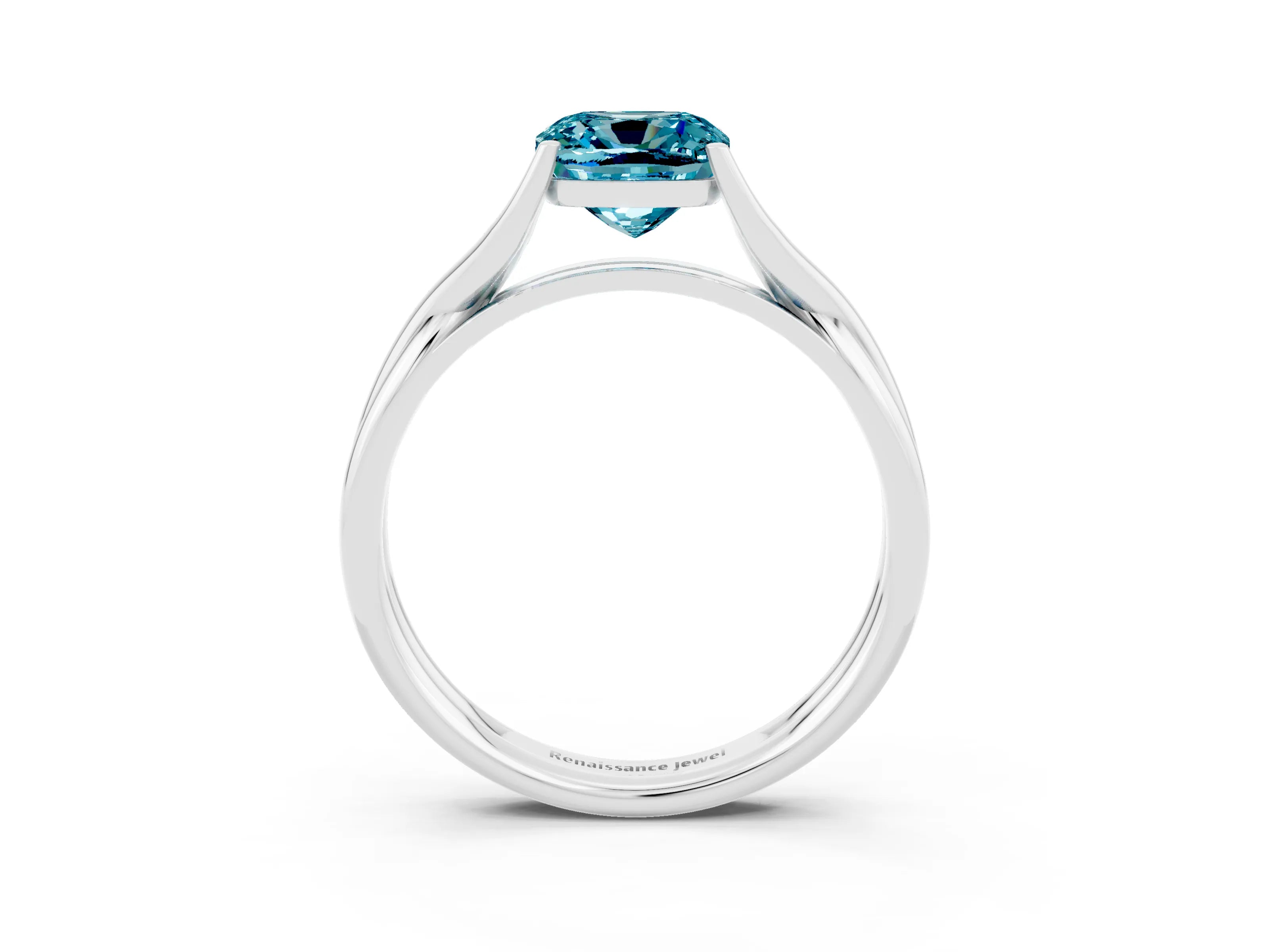 White gold Cushion Cut Blue Topaz Solitaire Twist Band Prong Setting Ring_75
