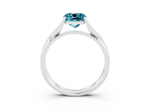 White gold Cushion Cut Blue Topaz Solitaire Twist Band Prong Setting Ring_75
