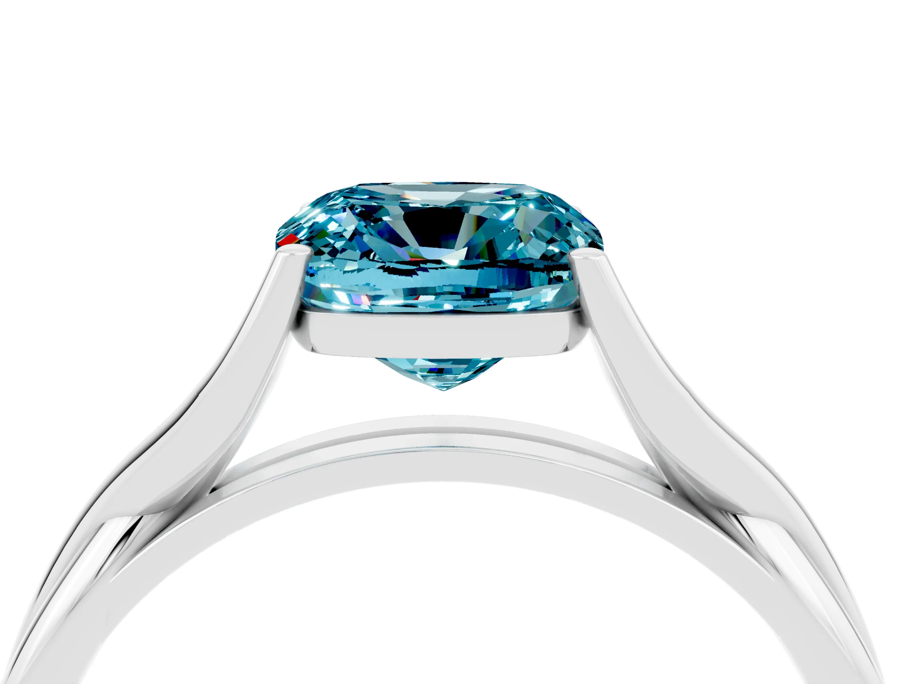 White gold Cushion Cut Blue Topaz Solitaire Twist Band Prong Setting Ring_76