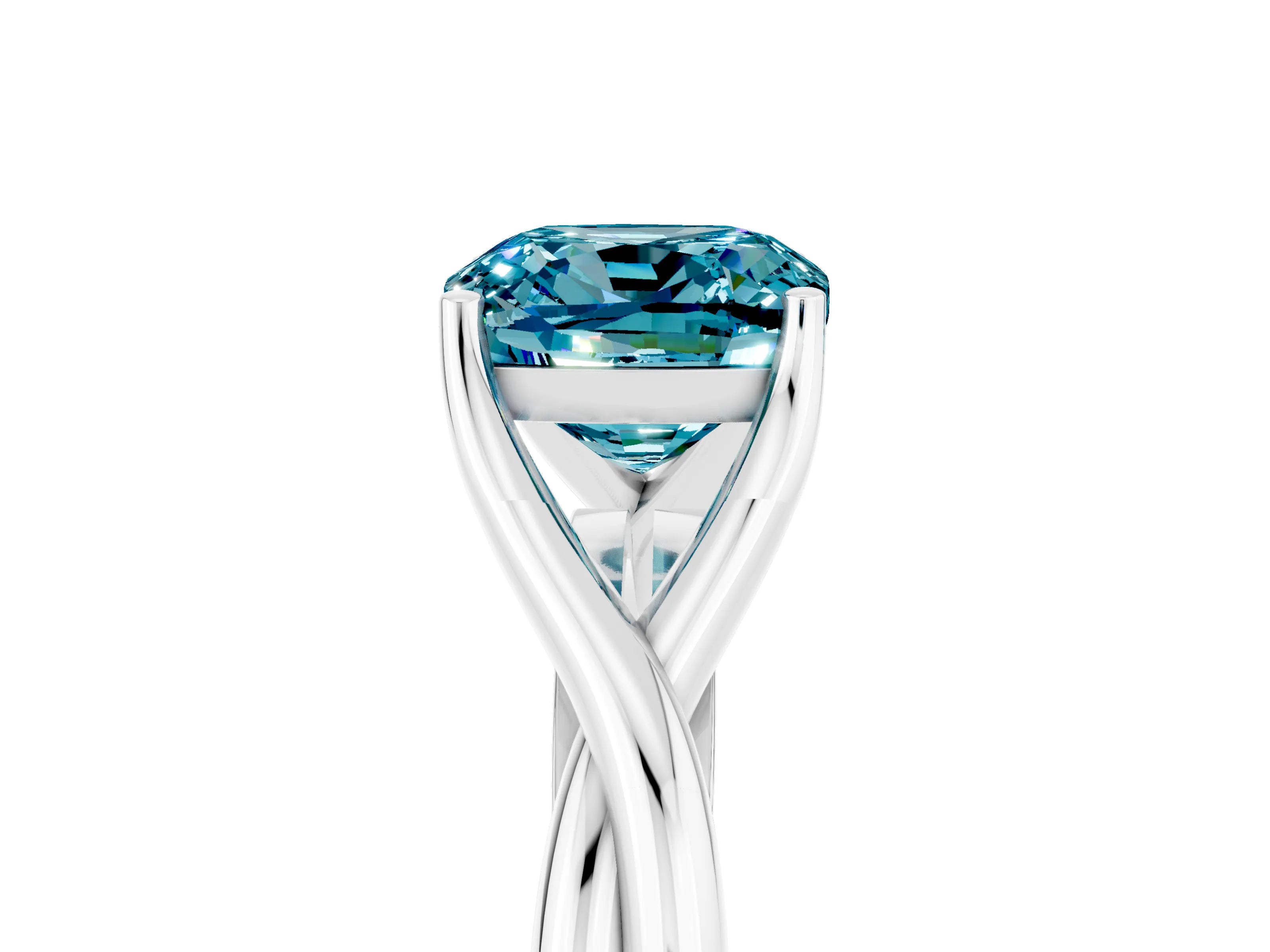 White gold Cushion Cut Blue Topaz Solitaire Twist Band Prong Setting Ring_77