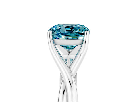 White gold Cushion Cut Blue Topaz Solitaire Twist Band Prong Setting Ring_77