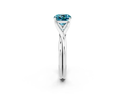 White gold Cushion Cut Blue Topaz Solitaire Twist Band Prong Setting Ring_80