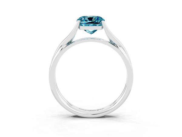 Silver Cushion Cut Blue Topaz Solitaire Twist Band Prong Setting Ring