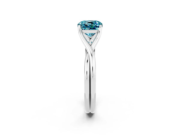Platinum Cushion Cut Blue Topaz Solitaire Twist Band Prong Setting Ring