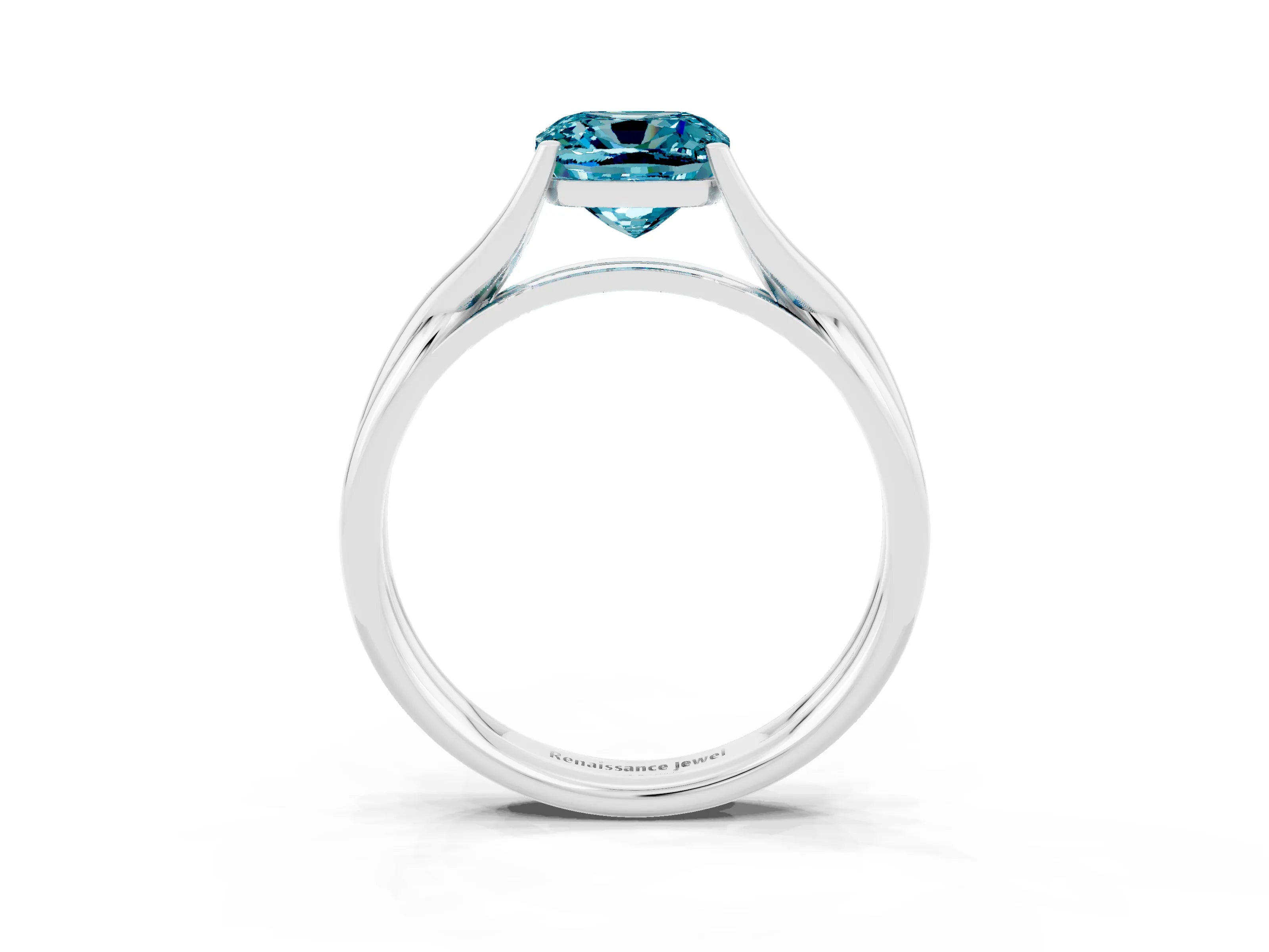 White gold Cushion Cut Blue Topaz Solitaire Twist Band Prong Setting Ring_83