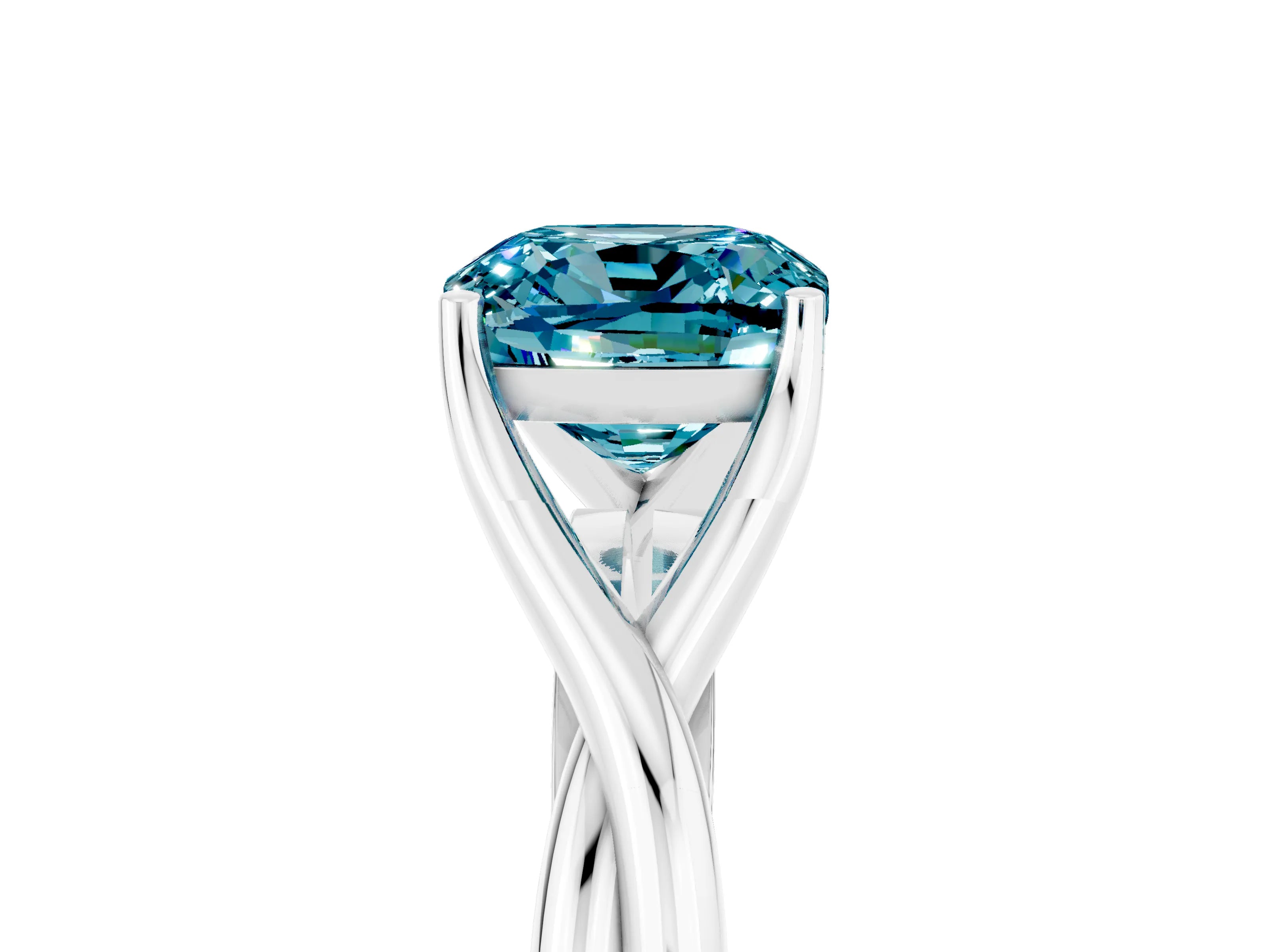 White gold Cushion Cut Blue Topaz Solitaire Twist Band Prong Setting Ring_83