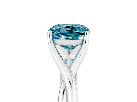White gold Cushion Cut Blue Topaz Solitaire Twist Band Prong Setting Ring_83