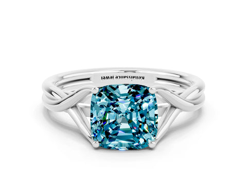 White gold Cushion Cut Blue Topaz Solitaire Twist Band Prong Setting Ring_92