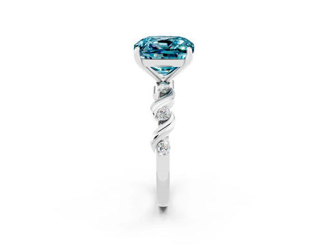White gold Cushion Cut Blue Topaz Solitaire Twisted Band with Round  Accents and Prong Setting_26