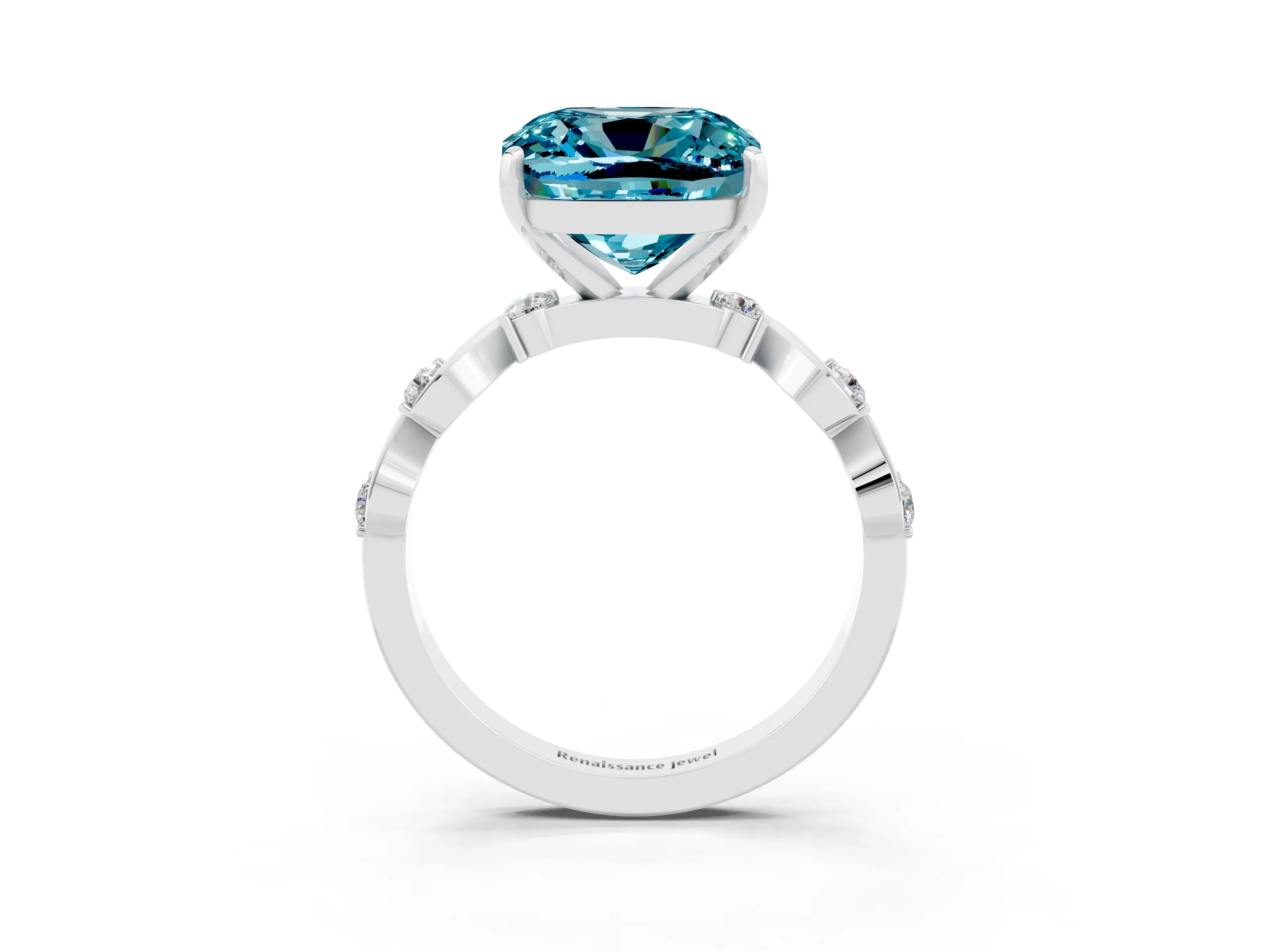White gold Cushion Cut Blue Topaz Solitaire Twisted Band with Round  Accents and Prong Setting_27