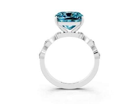 White gold Cushion Cut Blue Topaz Solitaire Twisted Band with Round  Accents and Prong Setting_27