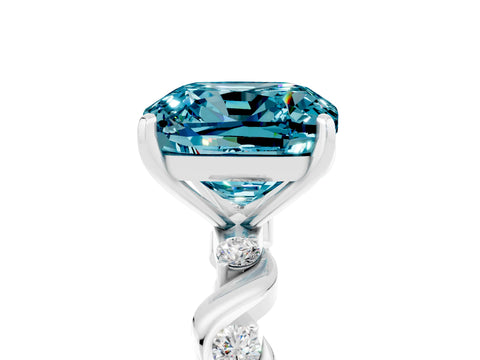 White gold Cushion Cut Blue Topaz Solitaire Twisted Band with Round  Accents and Prong Setting_29