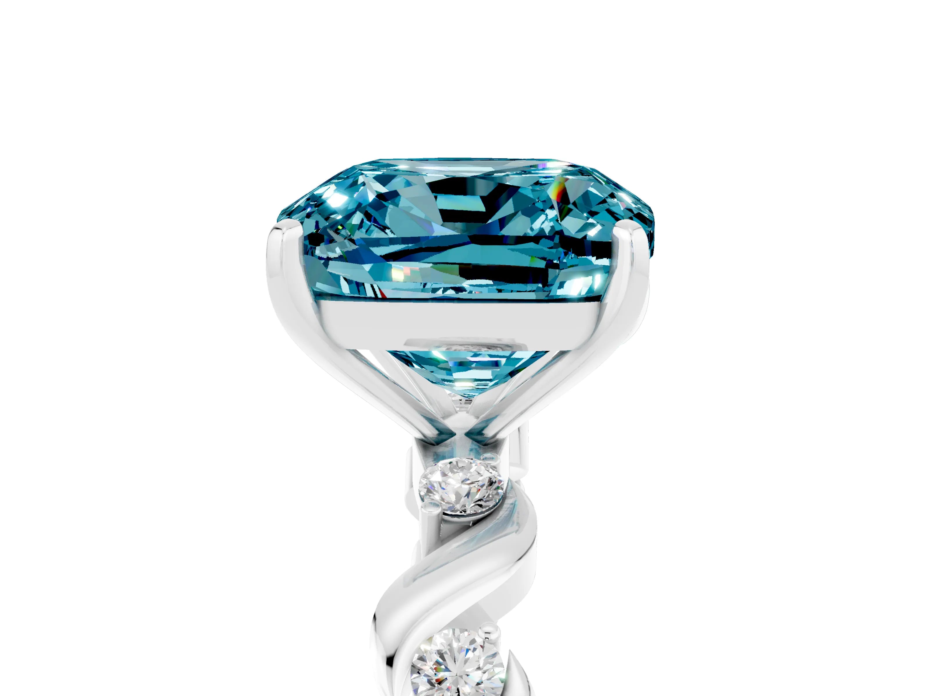 White gold Cushion Cut Blue Topaz Solitaire Twisted Band with Round  Accents and Prong Setting_30