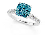 White gold Cushion Cut Blue Topaz Solitaire with Side Baguettes and Channel Set Band_1