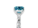 White gold Cushion Cut Blue Topaz Solitaire with Side Baguettes and Channel Set Band_5