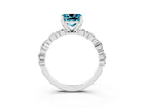 White gold Cushion Cut Blue Topaz Solitaire with Side Stones, Pave Band, Four-Prong Setting_39