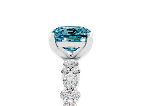 White gold Cushion Cut Blue Topaz Solitaire with Side Stones, Pave Band, Four-Prong Setting_41