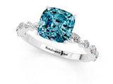 White gold Cushion Cut Blue Topaz Solitaire with Side Stones on a Pavé Band and Four-Prong Setting_1