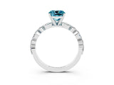 White gold Cushion Cut Blue Topaz Solitaire with Side Stones on a Pavé Band and Four-Prong Setting_3