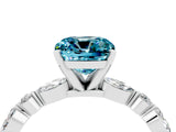 White gold Cushion Cut Blue Topaz Solitaire with Side Stones on a Pavé Band and Four-Prong Setting_4