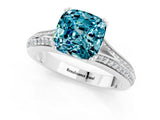 White gold Cushion Cut Blue Topaz Split Shank Engagement Ring with Pavé Band_1
