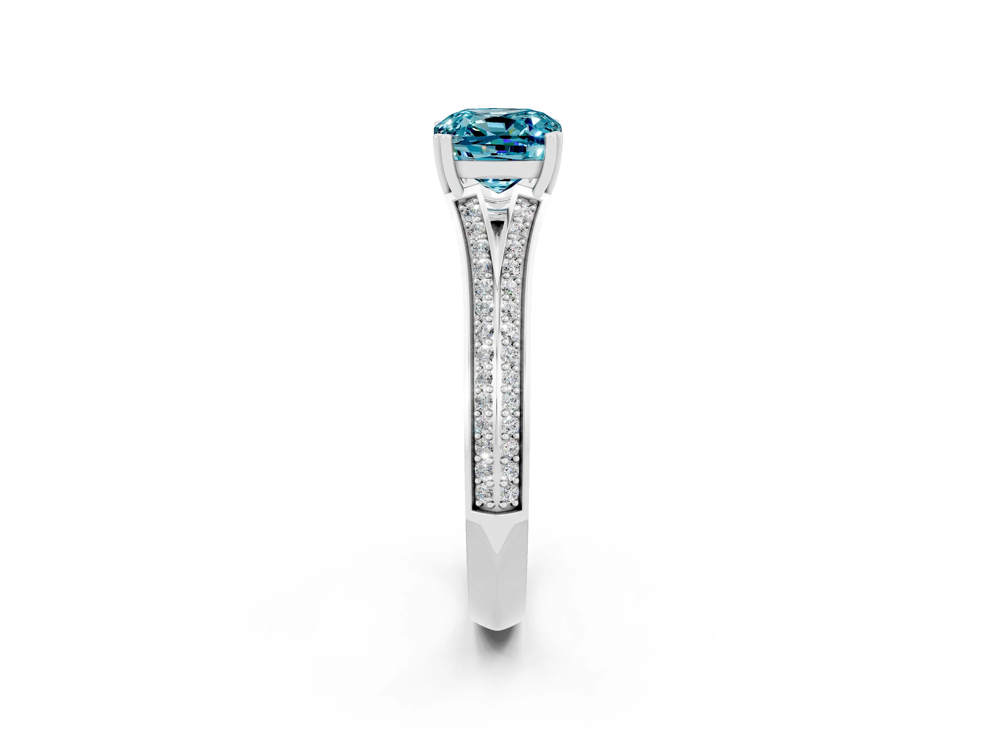 White gold Cushion Cut Blue Topaz Split Shank Engagement Ring with Pavé Band_2