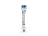 White gold Cushion Cut Blue Topaz Split Shank Engagement Ring with Pavé Band_2