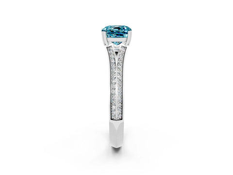 White gold Cushion Cut Blue Topaz Split Shank Engagement Ring with Pavé Band_2