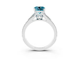 White gold Cushion Cut Blue Topaz Split Shank Engagement Ring with Pavé Band_3