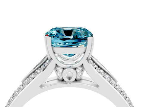 White gold Cushion Cut Blue Topaz Split Shank Engagement Ring with Pavé Band_4