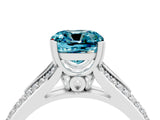White gold Cushion Cut Blue Topaz Split Shank Engagement Ring with Pavé Band_4