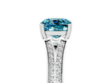 White gold Cushion Cut Blue Topaz Split Shank Engagement Ring with Pavé Band_5