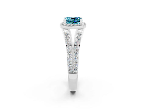 White gold Cushion Cut Blue Topaz Split Shank Halo Ring with Four-Prong Setting_14