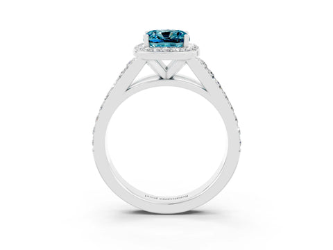 White gold Cushion Cut Blue Topaz Split Shank Halo Ring with Four-Prong Setting_15