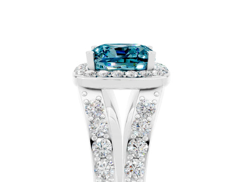 White gold Cushion Cut Blue Topaz Split Shank Halo Ring with Four-Prong Setting_17