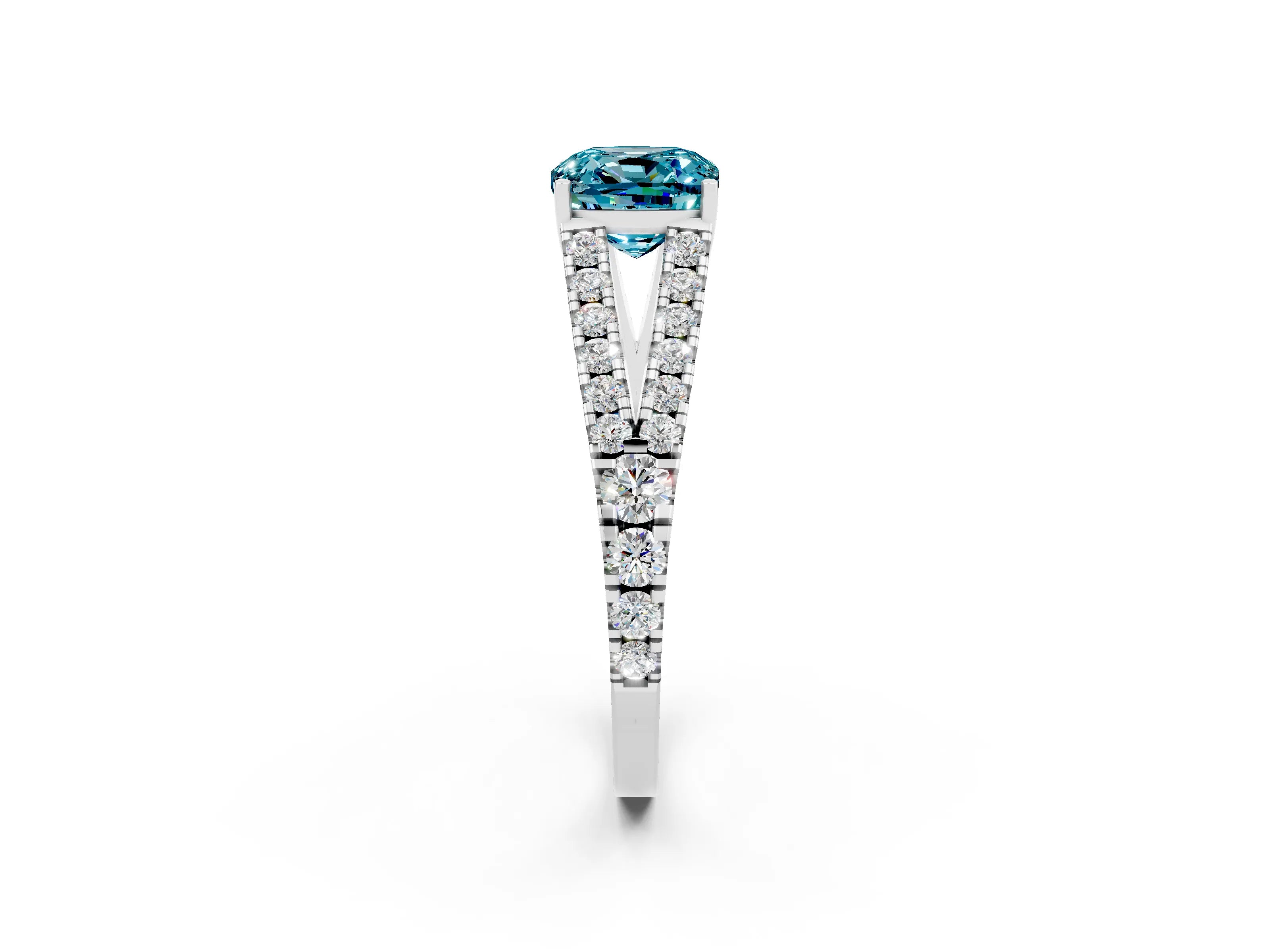 White gold Cushion Cut Blue Topaz Split Shank Pavé Engagement Ring with Four-Prong Setting_14